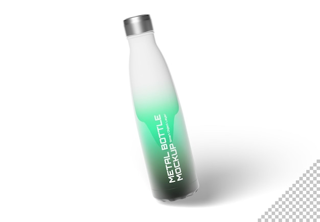 PSD metal water bottle on white mockup