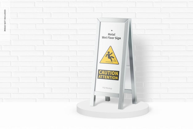 PSD metal wet floor sign mockup