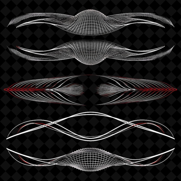 PSD metal wire mesh borderlines design with geometric shapes and png collage art collections