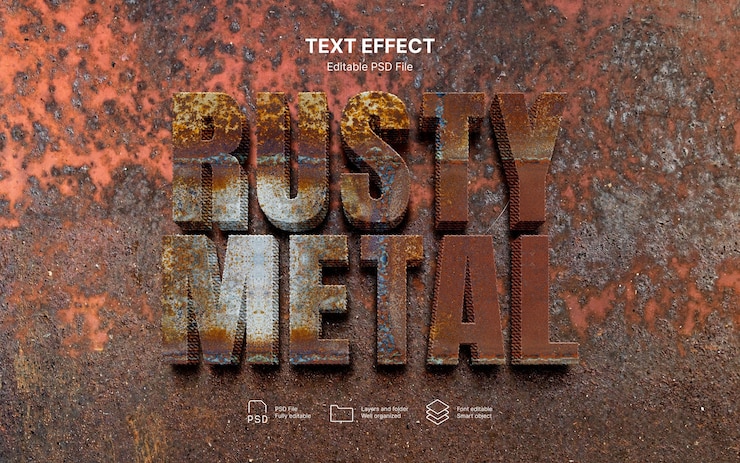 PSD metal worn  text effect