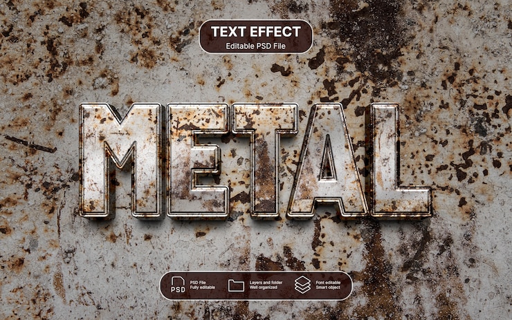 PSD metal worn text effect