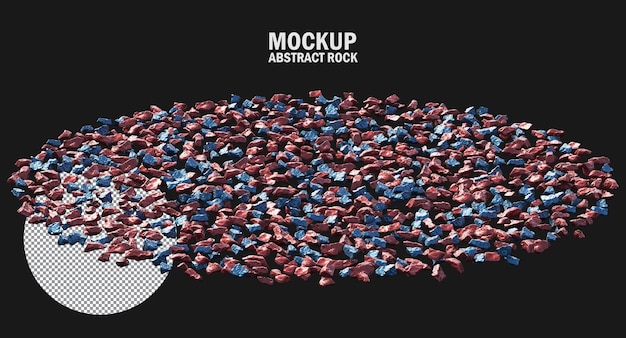 Metalen abstracte rotsen blauw en rood geïsoleerd, kleurrijk stenen uitknippad