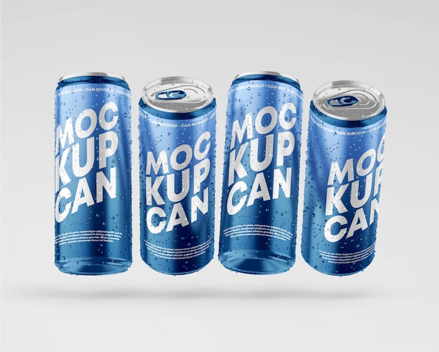 Metalen blikjes mockup met druppels set