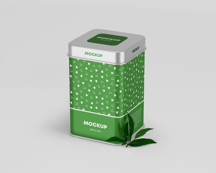 PSD metalen blikken doos mockup