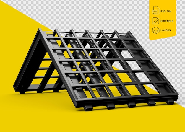 Metalen dakplaat van gegolfd gegalvaniseerd ijzer voor dak op heldergele achtergrond 3d-illustratie