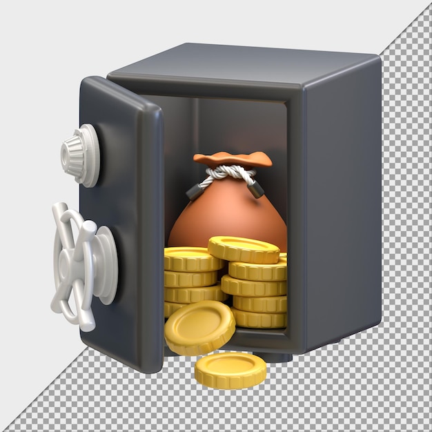 metalen kluis met geld voor het opslaan van 3D-renderingillustratie