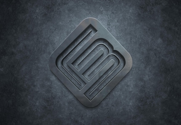 Metalen logo met 3D-effect op donkere muur Mockup