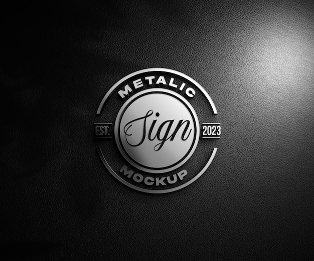 Metalen logo op lederen mockup