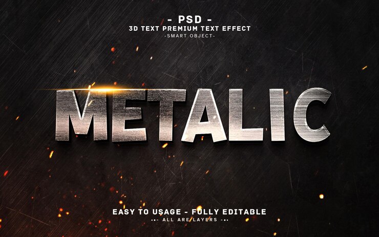 PSD metalic 3d tekst efekt styl psd