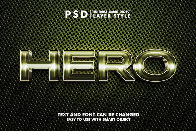 Metalic Hero 3d realistisch teksteffect premium psd