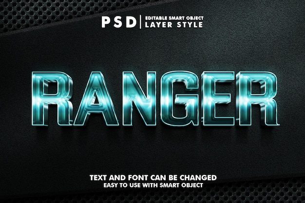 Metalic ranger 3d realistic text effect premium psd