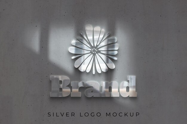 PSD metalic silver logo mockup