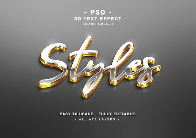 metalic text effect 3d silver golden mirror style