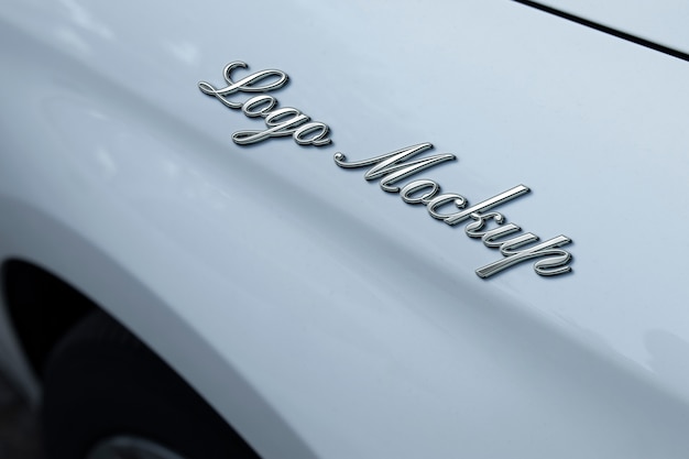 PSD metallic 3d embossed car logo mock-up