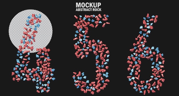 숫자 4 5 6으로 배열된 금속 추상 바위 파란색과 빨간색