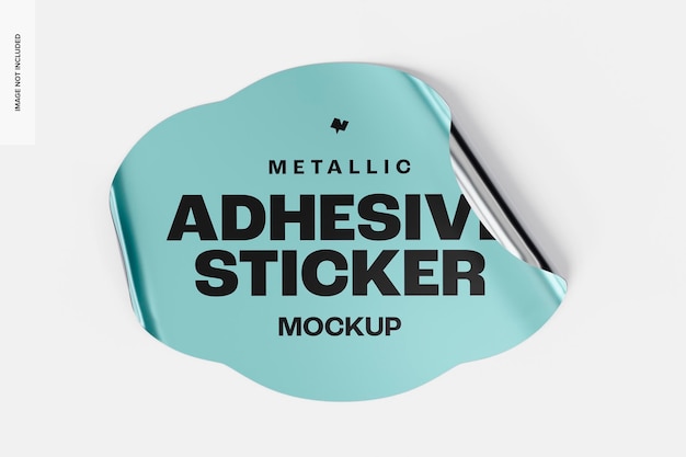 PSD metallic adhesive sticker mockup, front view