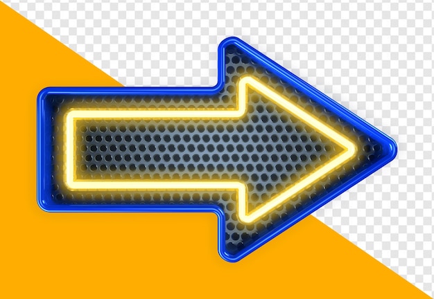 PSD metallic blue arrow with neon lamp