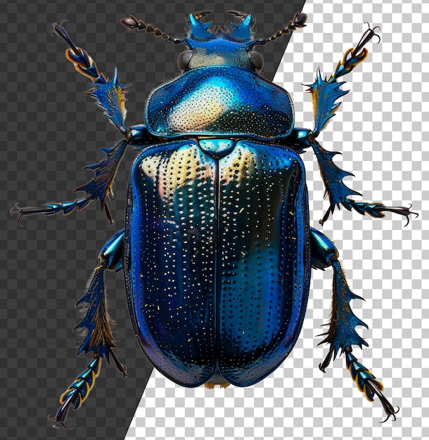 PSD metallic blue beetle with detailed texture on transparent background stock png