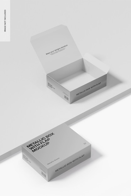 Metallic boxes with flap mockup high angle view