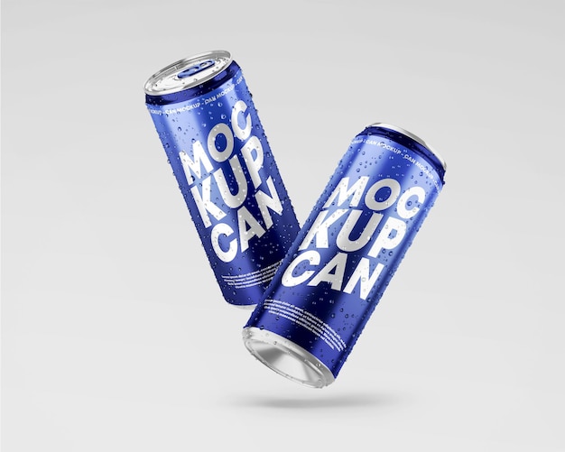 Metallic can mockup with drops