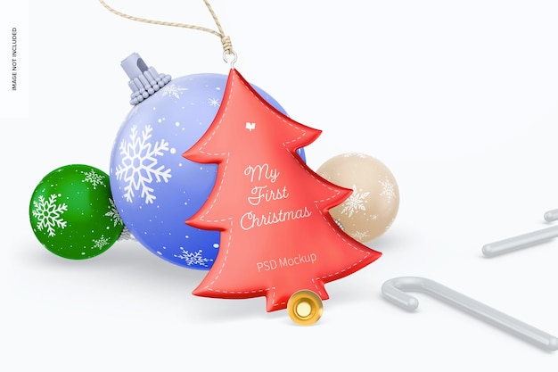 PSD metallic christmas tree ornament mockup, left view