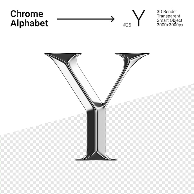 PSD metallic chrome alphabet letter y isolated