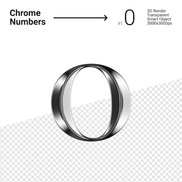 PSD metallic chrome number 0 zero isolated