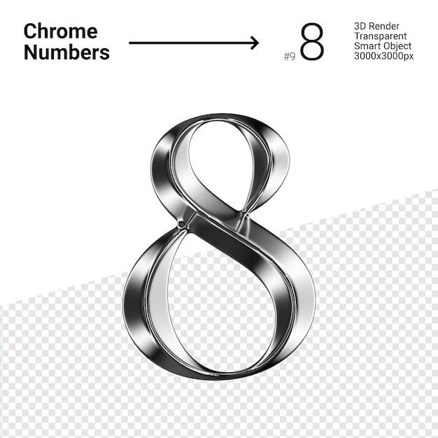 PSD metallic chrome number 8 eight isolated