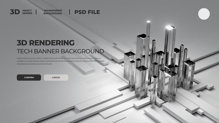 PSD メタリック・シティスケープ・テク・バナー