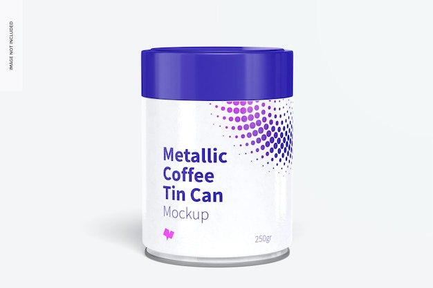 Barattolo di latta per caffè metallico con coperchio in plastica mockup