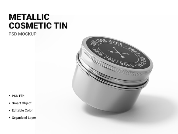 Metallic cosmetic tin mockup rendering