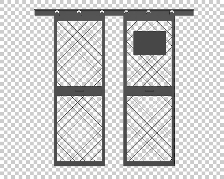 PSD metallic door isolated on transparent background 3d rendering illustration