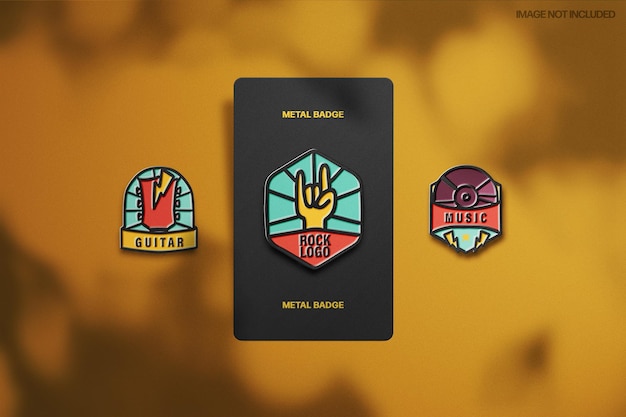 PSD metallic enamel pins mockup scene with shadow overlay