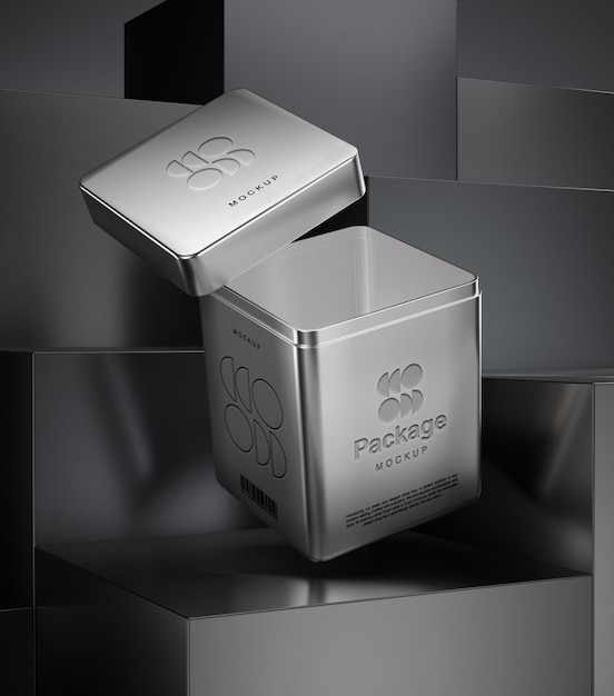 PSD metallic finish box mockup design