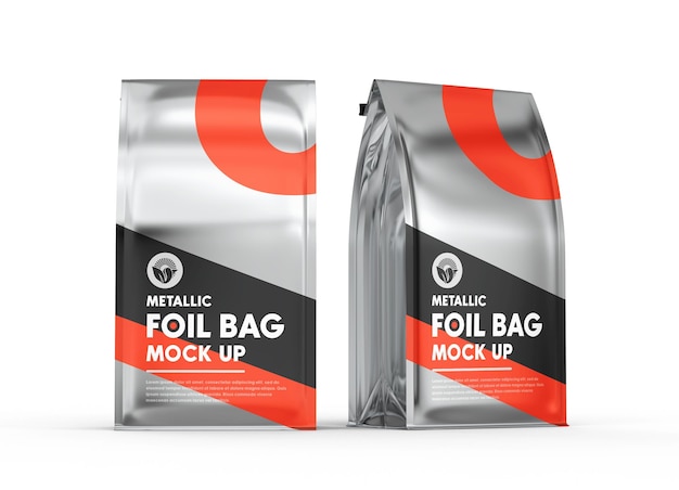 Metallic foil coffee or food pouch bag mockup