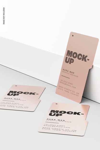 Metallic Folder Shaped Business Cards Mockup