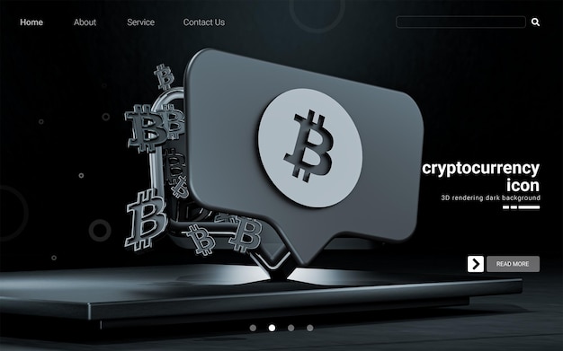 Metallic glossy cryptocurrency symbol on dark background 3d rendering