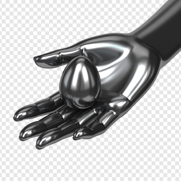 PSD metallic hand holding reflective droplet abstract design