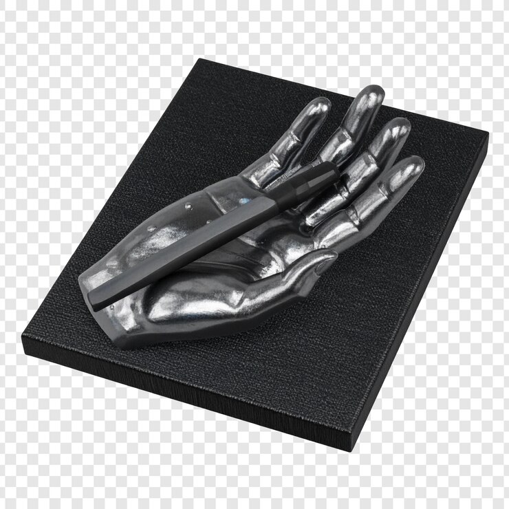 PSD metallic hand shaped decor object on dark surface