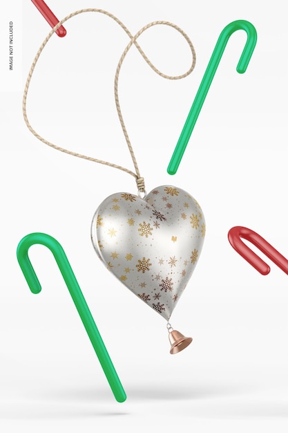 PSD metallic hart kerst ornament mockup, vallend