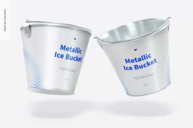 Metallic ice bucket mockup, falling