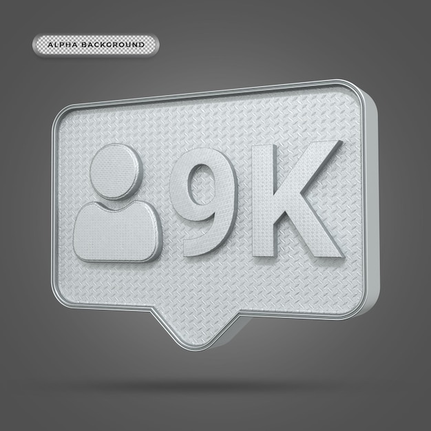 Metallic instagram 9k followers icon in 3d rendering