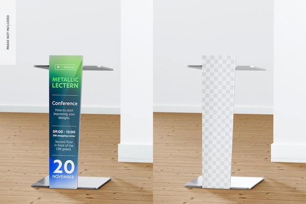 PSD metallic lectern mockup, perspective