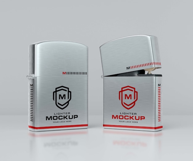 Metallic lighters arrangement mockup