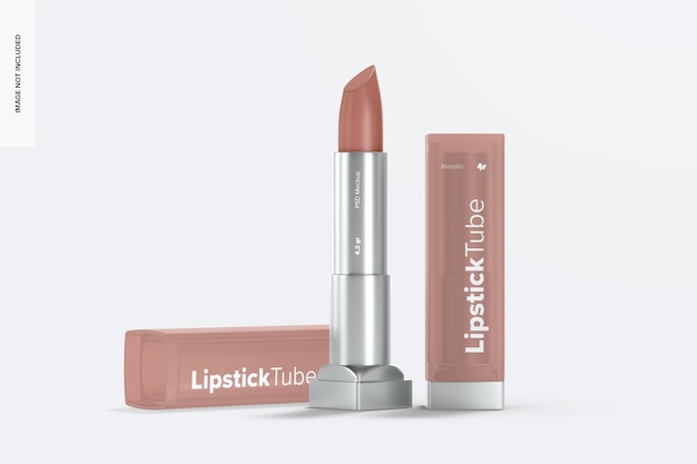 Mockup di tubo per rossetto metallico, aperto e chiuso