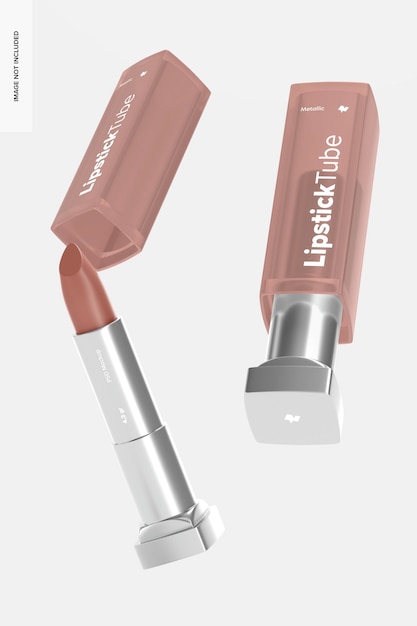 PSD metallic lipstick tubes mockup, falling