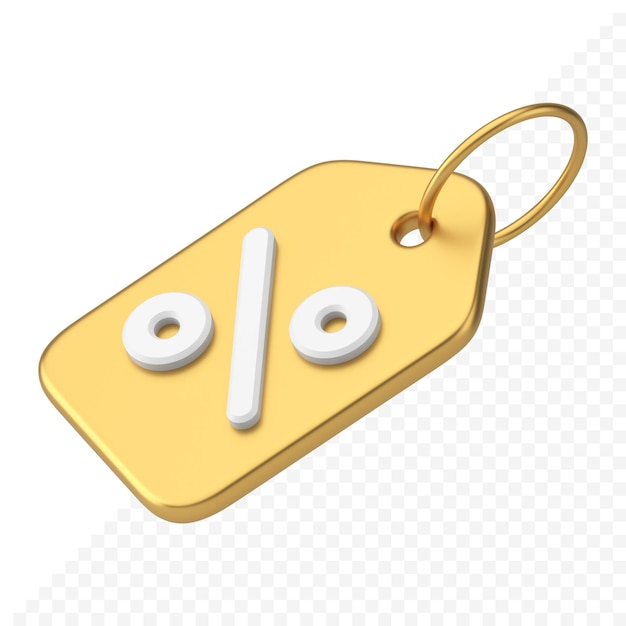 Metallic luxury diagonally placed tag rope percentage golden ring 3d realistic icon template