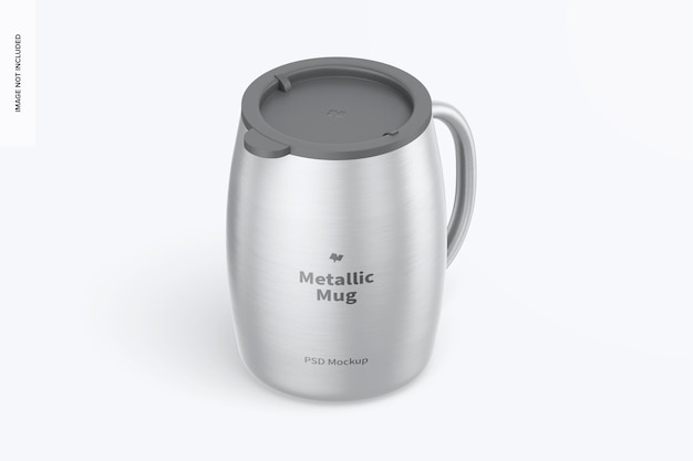 PSD metallic mug with lid mockup