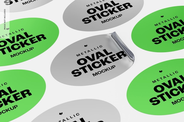 Metallic Oval Stickers Mockup, Mosaic