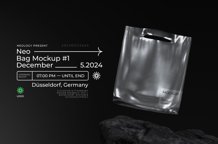PSD metallic packaging bag mockup